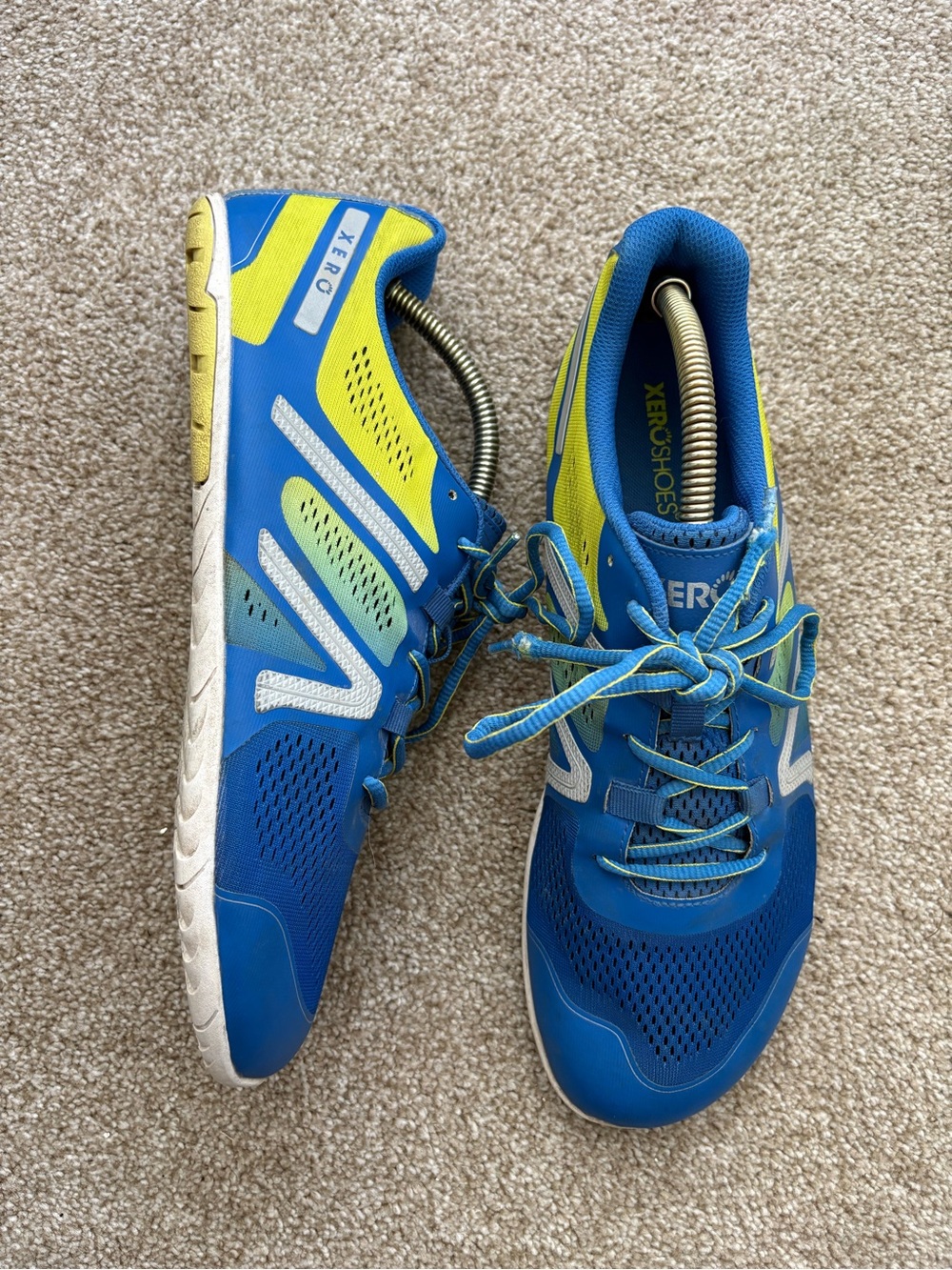 Xero Shoes Men's Blue Neon Yellow Barefoot Lace Up Runners Shirt Size 12.5